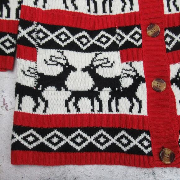 DAISYS BOUTIQUE Elk Reindeer Long Sleeves Knit Christmas Cardigan Sweater Medium - Picture 9 of 13